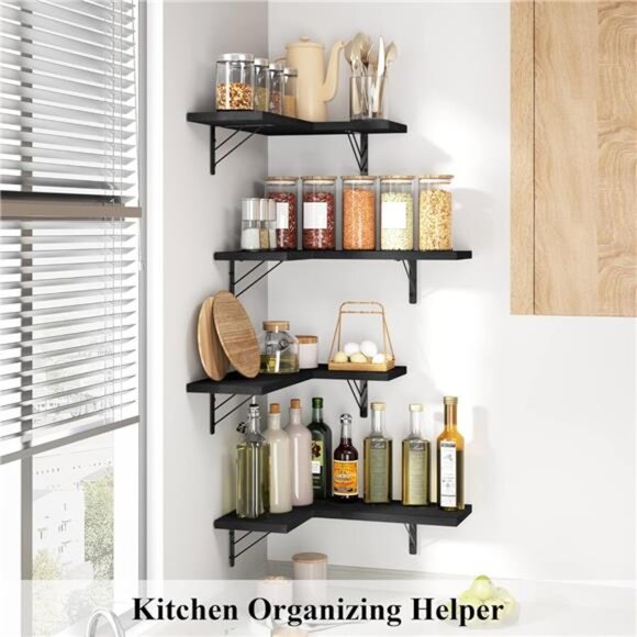 Corner Shelf Wall Mounted,Floating Wall Shelves for Storage,Rustic Wood Hanging - Picture 2 of 7